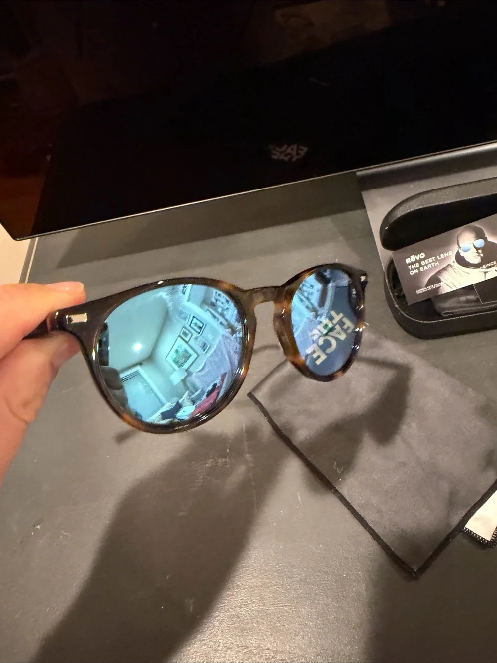 Revo Round Sunglasses with Blue Mirrored Lenses and Tortoiseshell Frame